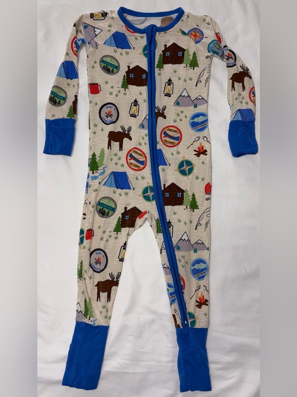 Little Sleepies retired zip front bamboo sleeper in camp print 12-18 months EUC